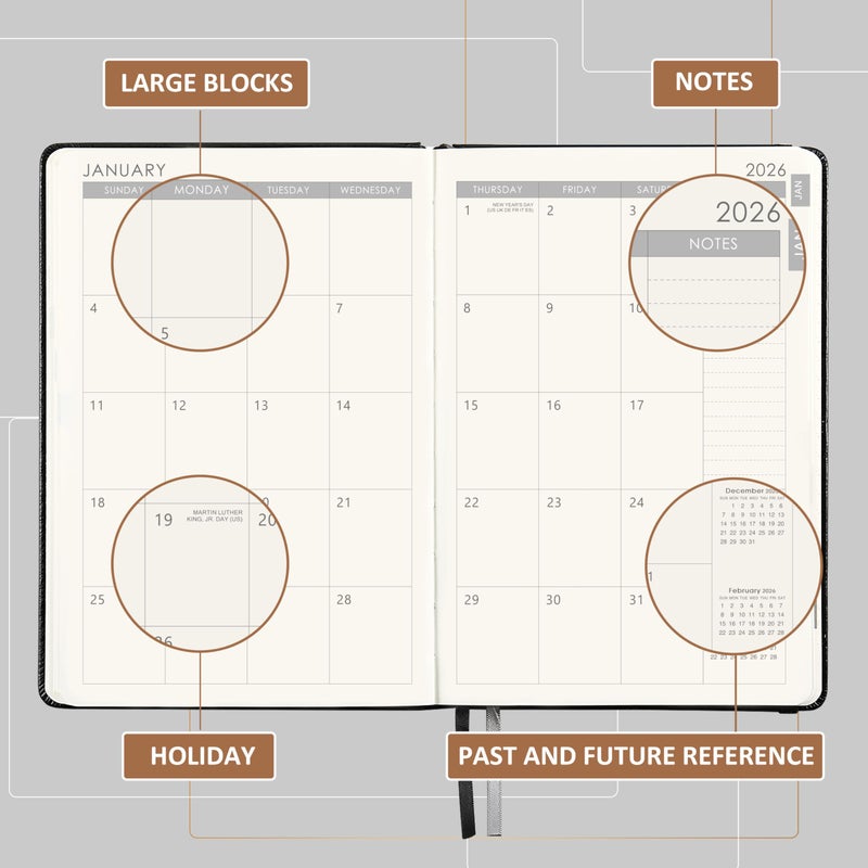 Lemome 2026 Planner - Planner 2026 with Pen Loop, Jan 2026 - Dec 2026, to Achieve Your Goals & Improve Productivity, Thick Paper, 40 Note Pages, Inner Pocket, 5.75" x 8.25" - Black - Image 3